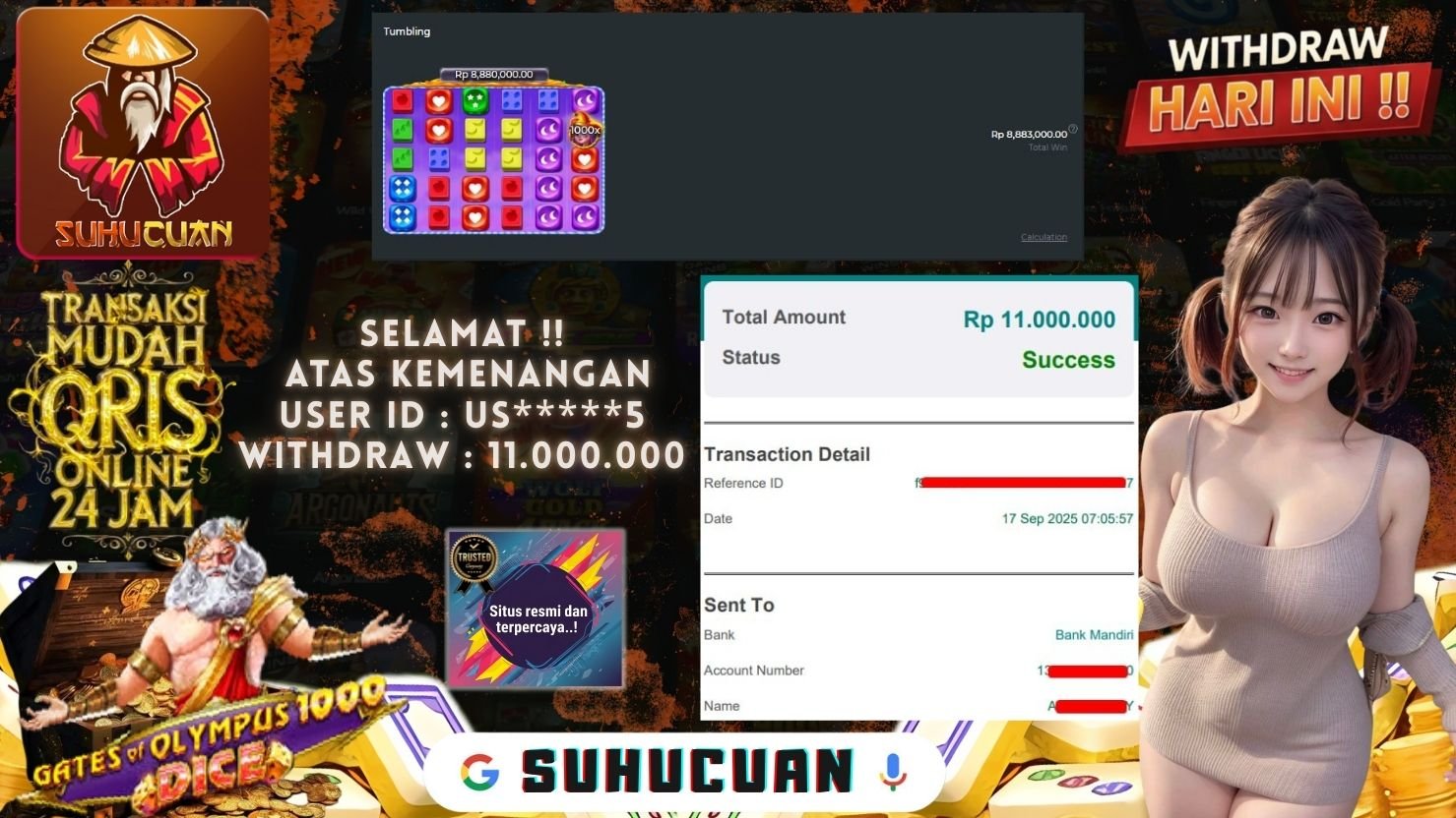 SUHUCUAN JACKPOT SLOT GATES OF OLYMPUS 1000 DICE